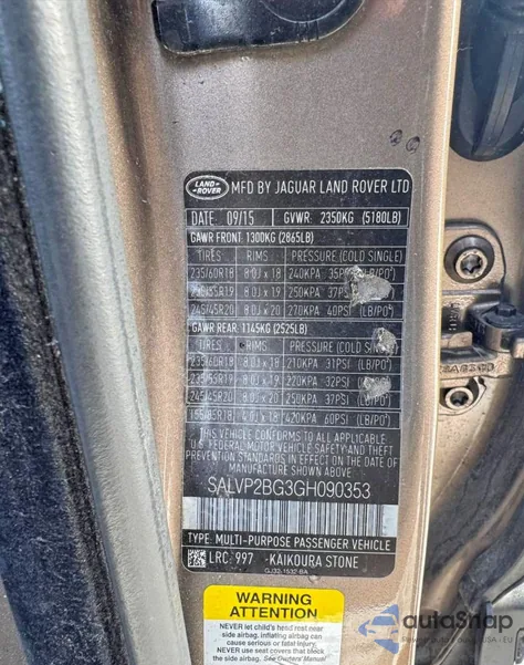 2016 Land Rover Range Rover Evoque Se z USA, uszkodzony, nr VIN SALVP2BG3GH090353